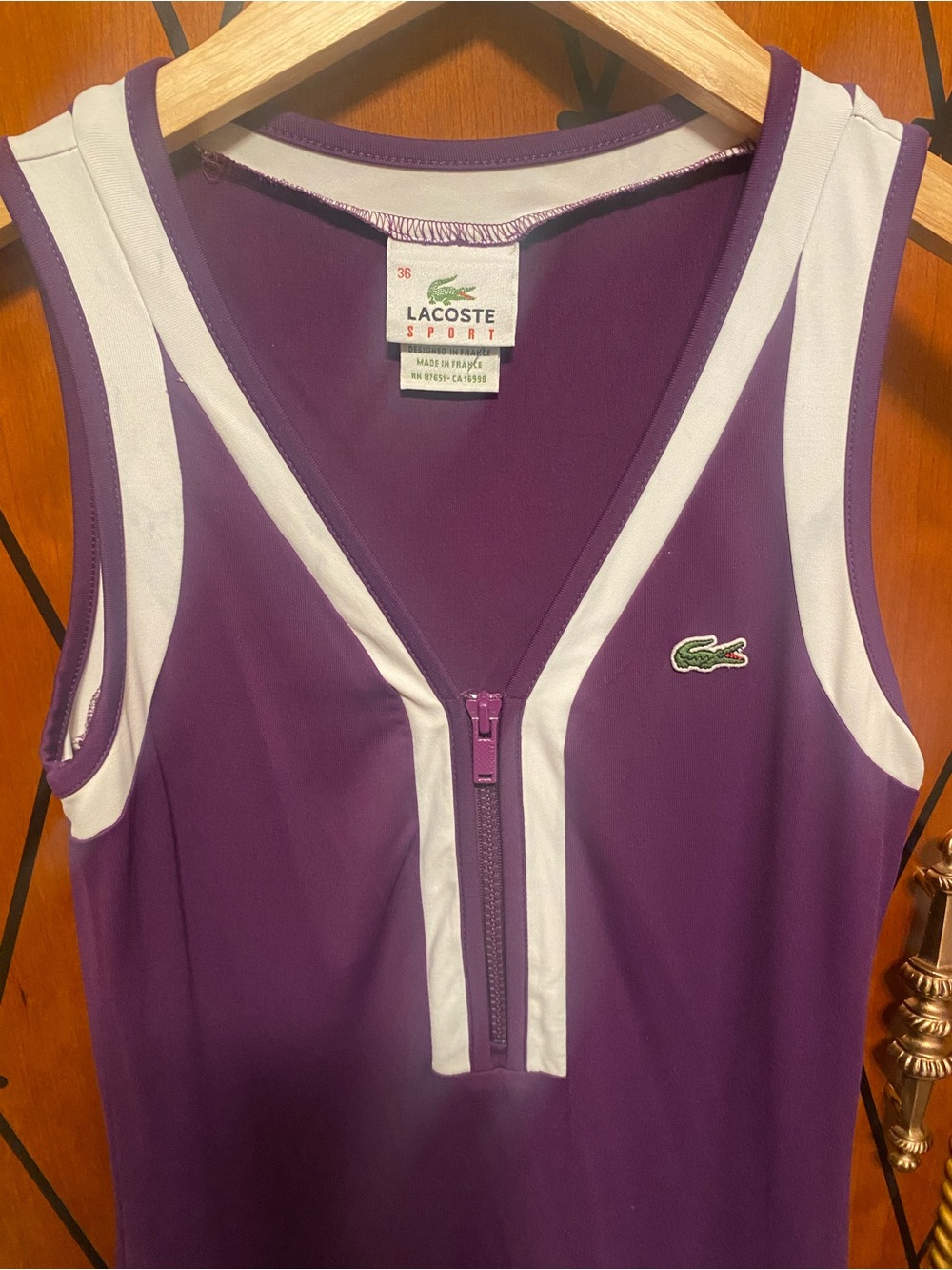 Vintage 80's Lacoste Purple Tennis Dress with White Trim and Front Zip - Picture 6 of 8